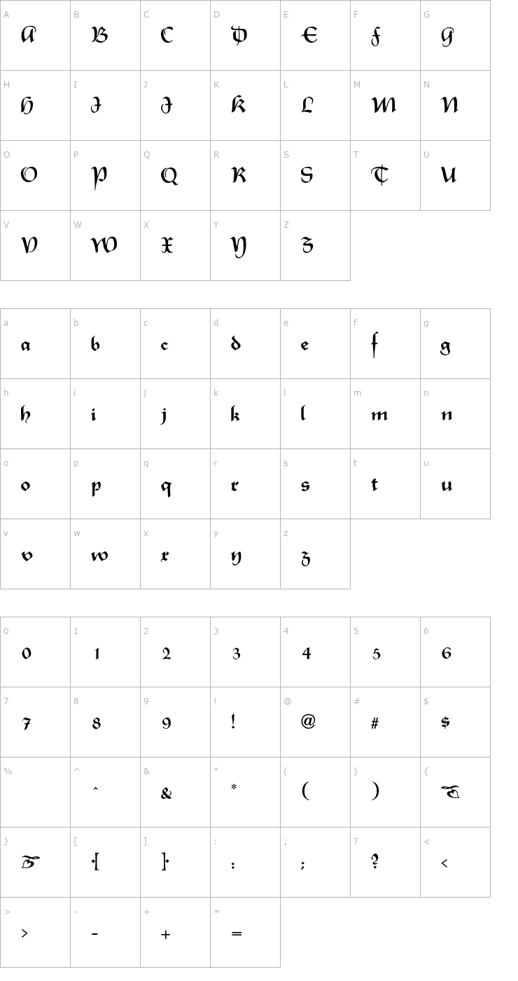 Character Map Rhapsodie-Regular OTF Font