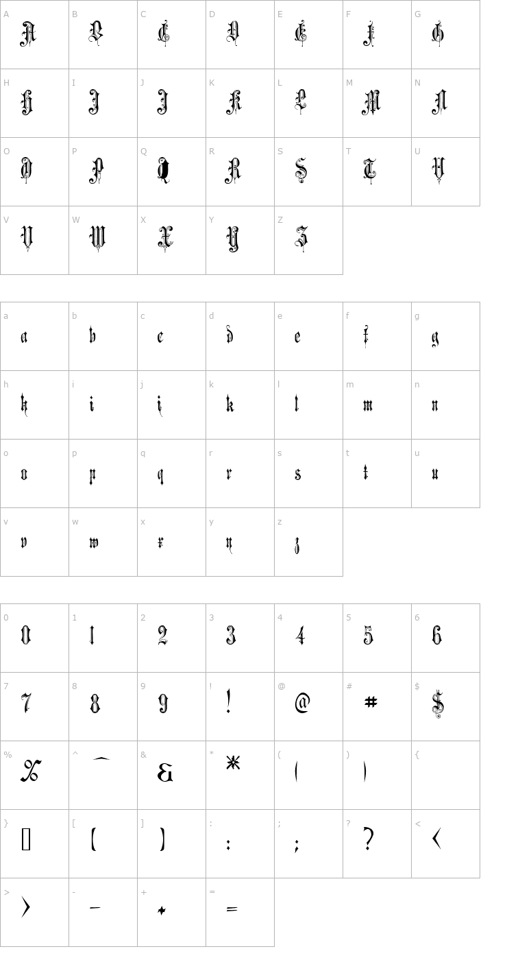 Character Map Rheingold Font