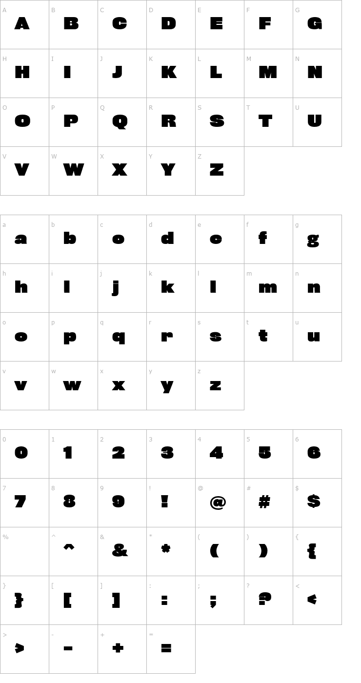 Character Map Rhode-BlackNormal Font