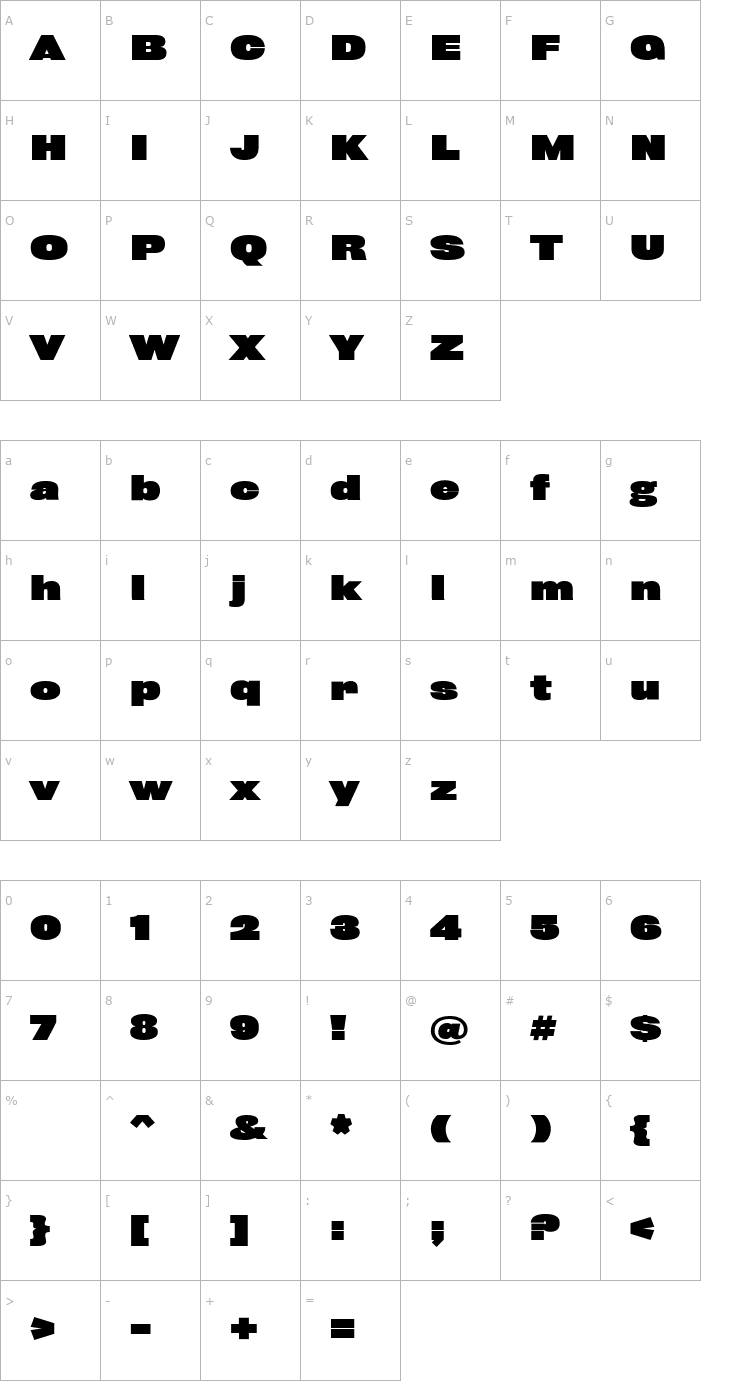 Character Map Rhode-BlackWide Font