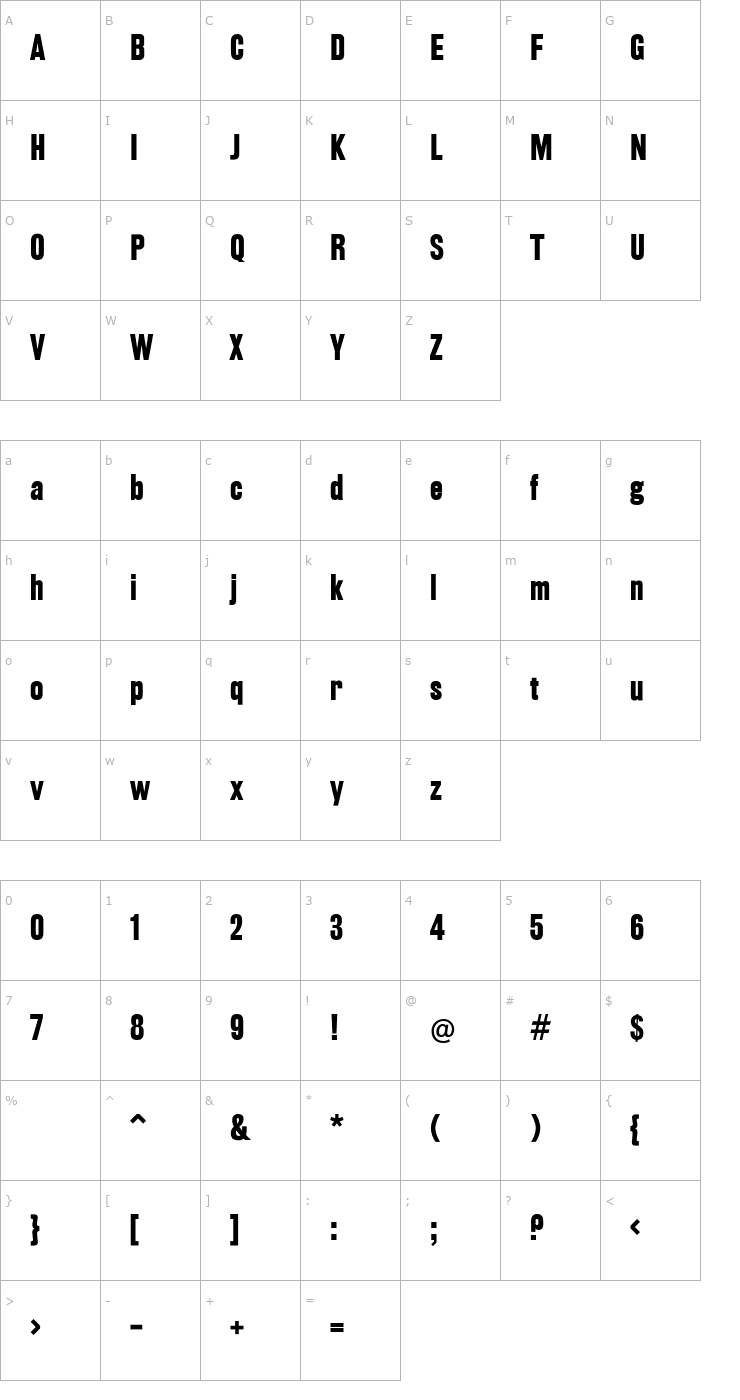 Character Map Rhode-MediumCondensed Font