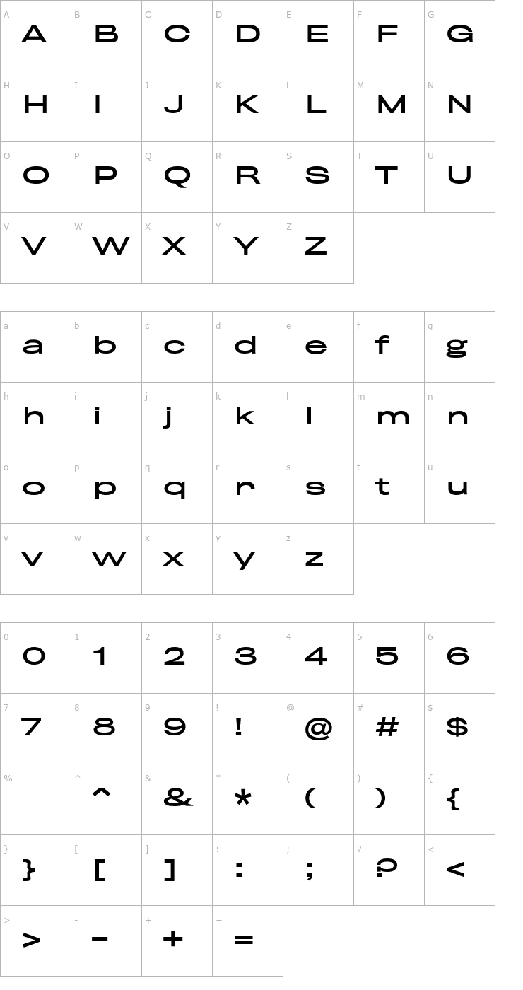 Character Map Rhode-MediumExtended Font