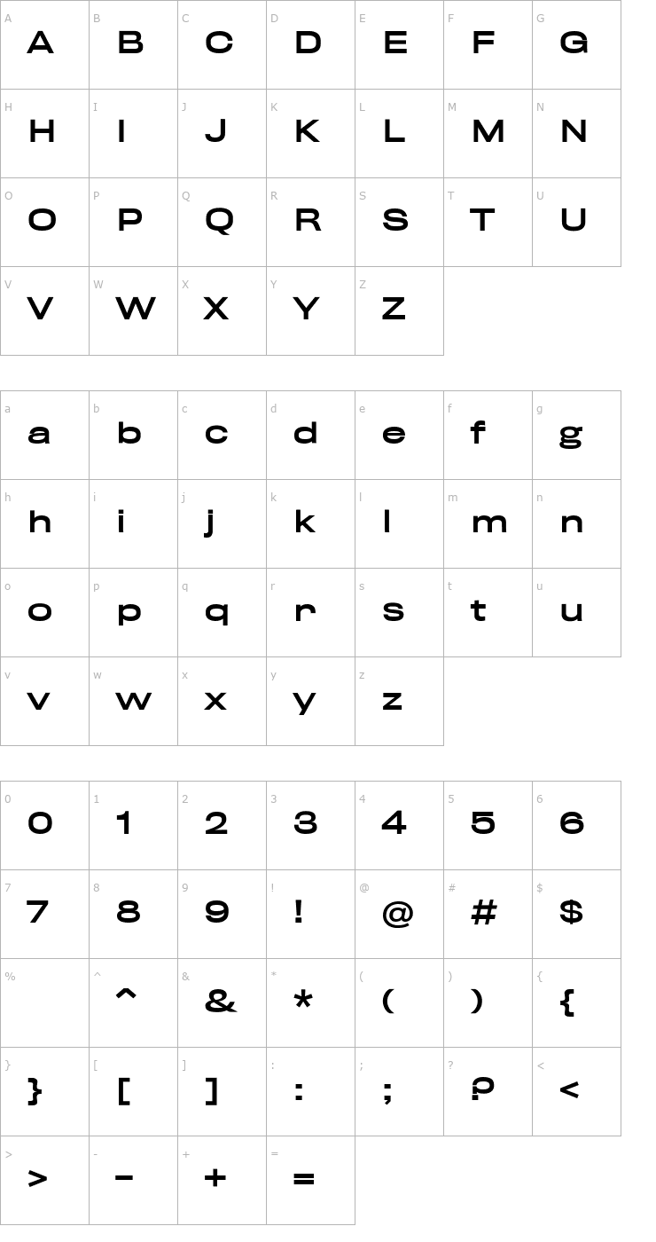 Character Map Rhode-MediumWide Font