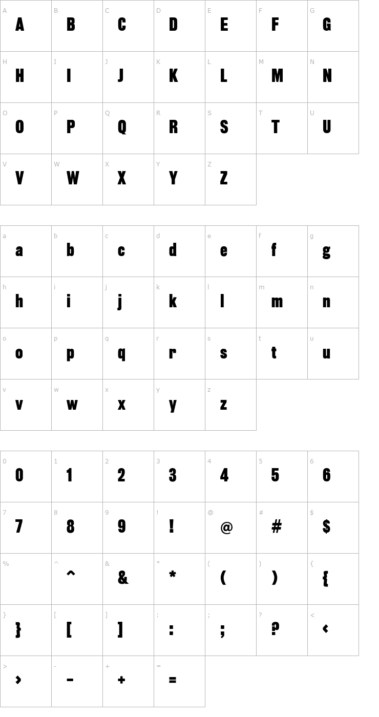 Character Map Rhode-SemiboldCondensed Font