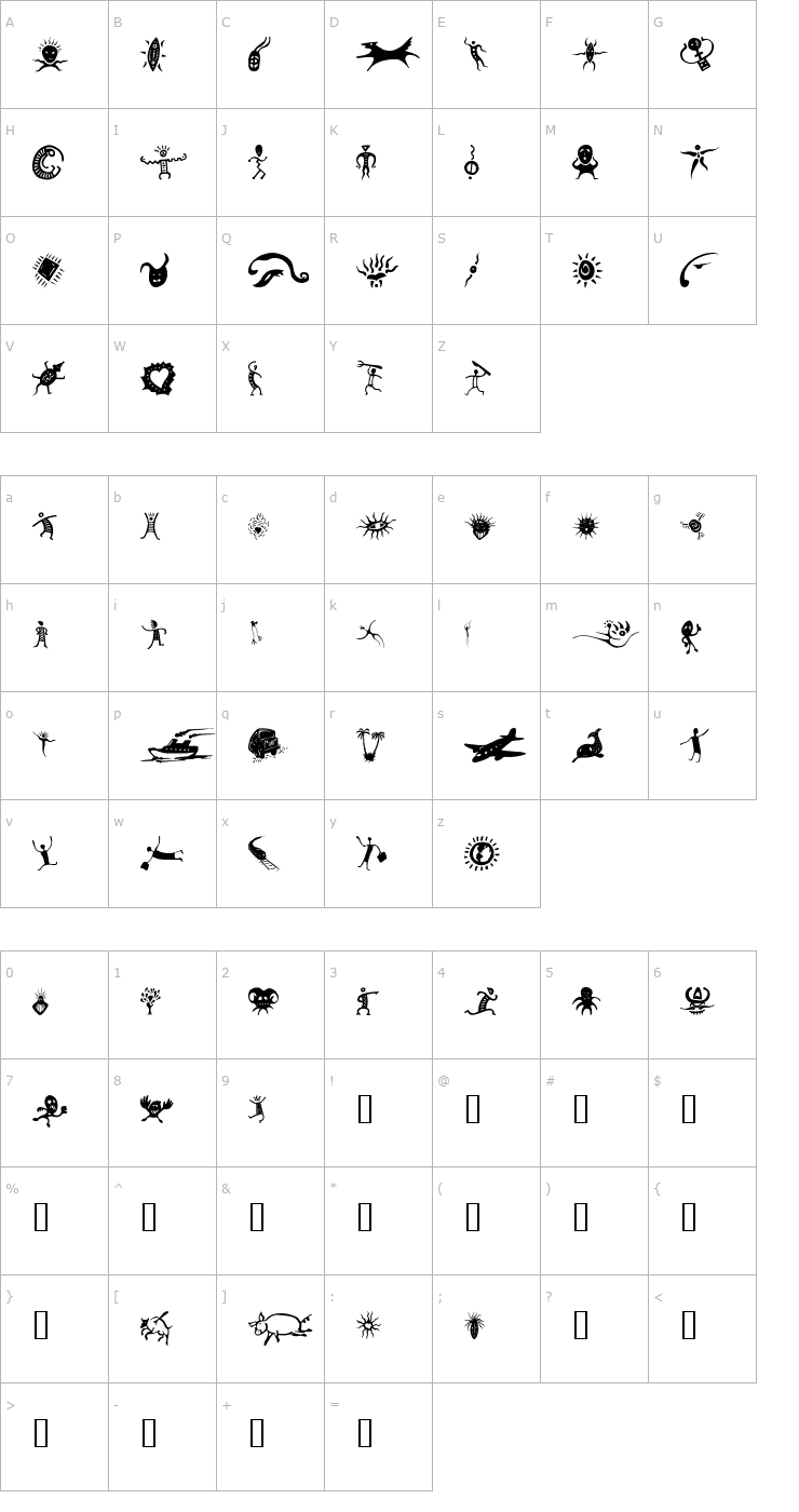 Character Map Rhodkhil Piqnik Font