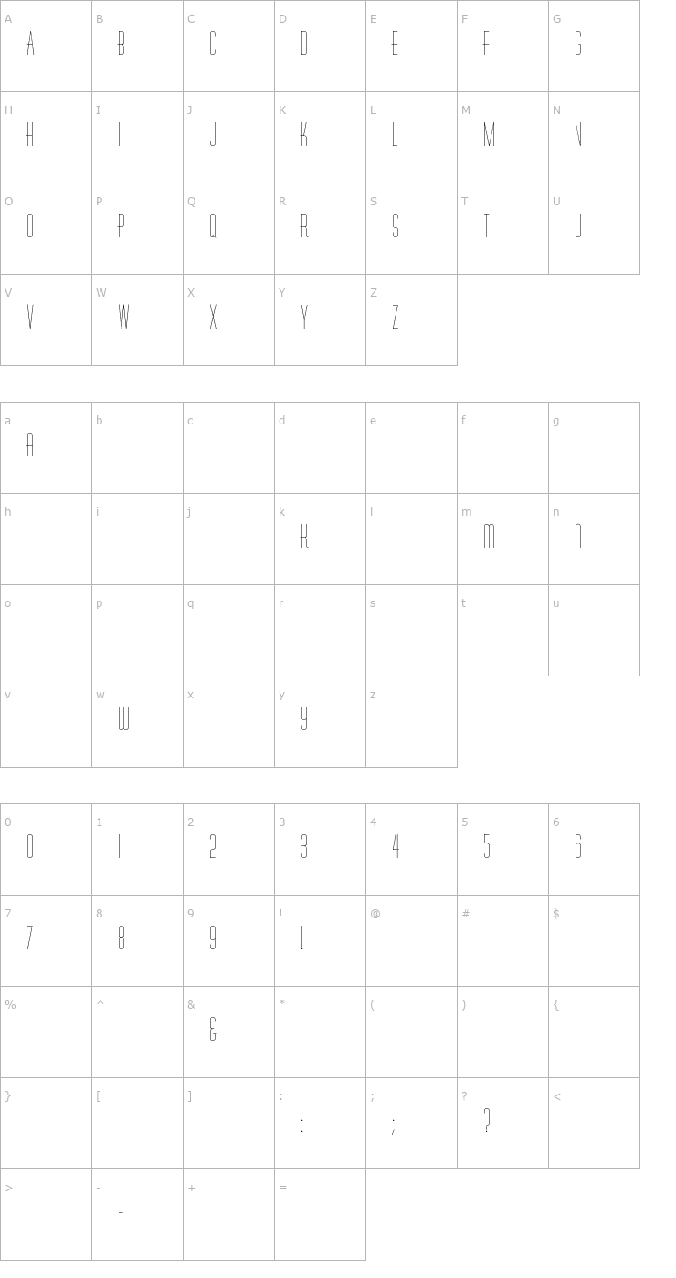 Character Map RhyoliteVertica Font