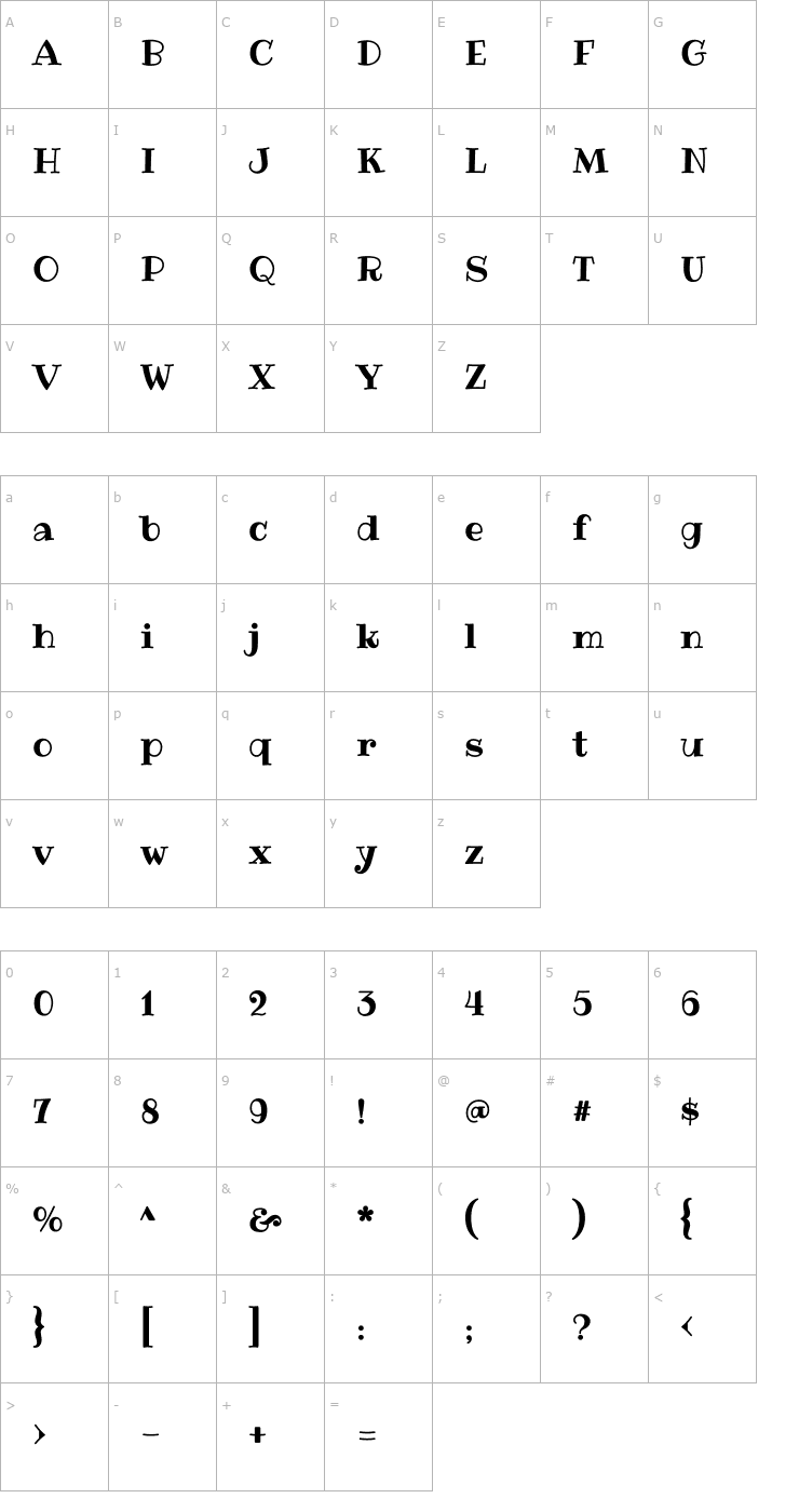 Character Map Ribeye Font
