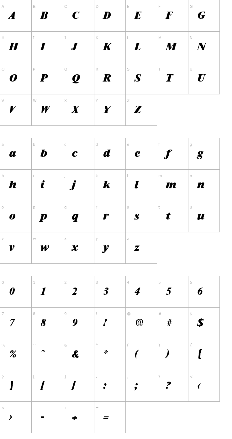 Character Map Riccione-ExtraBoldIta Font