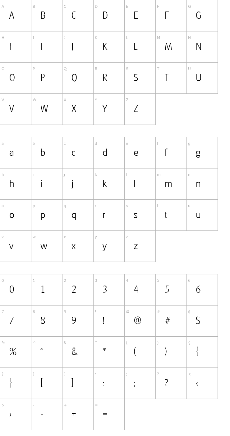 Character Map RichardBecker-ExtraLight Font
