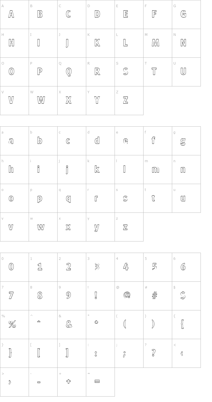 Character Map RichardBeckerOutline-Bold Font