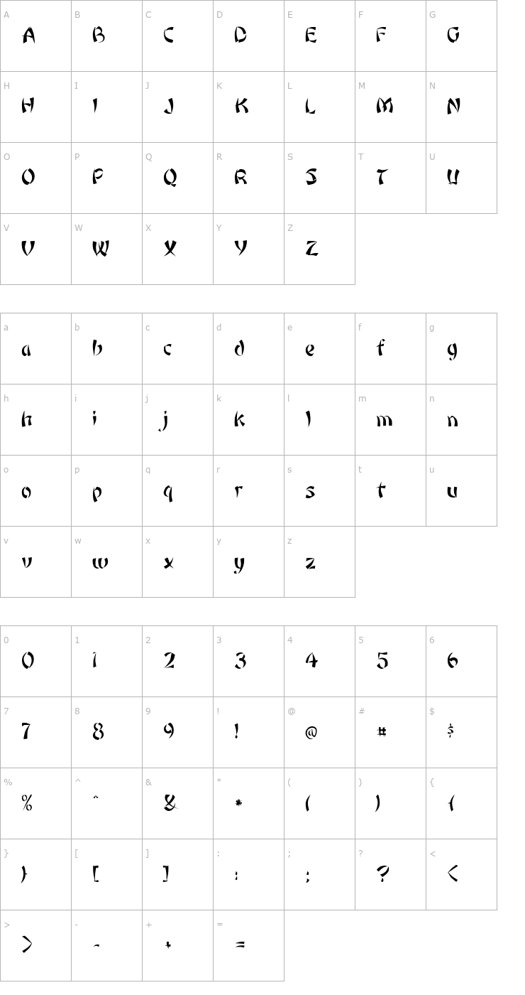 Character Map RICKSHAW Regular Font