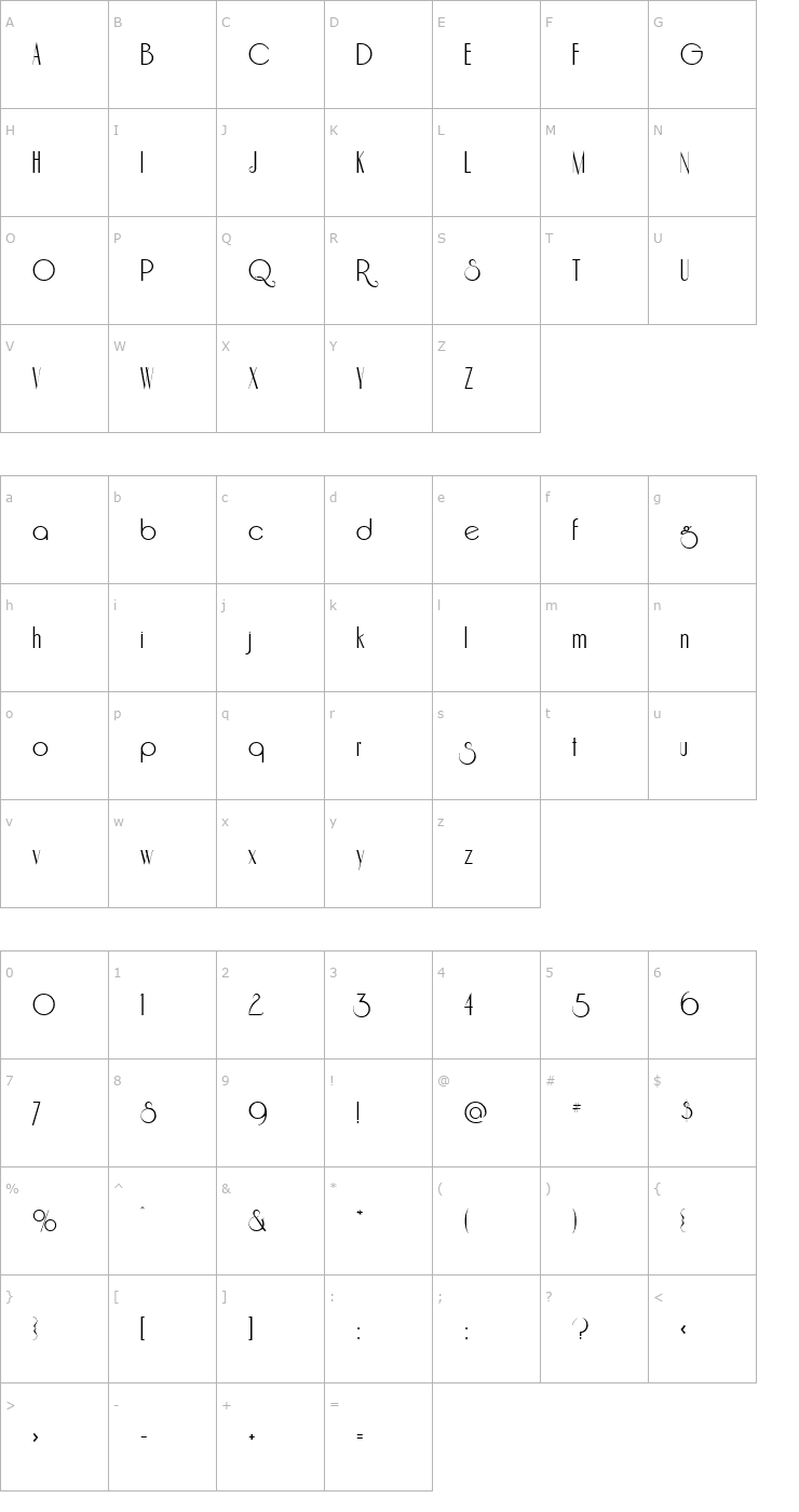 Character Map Riesling Regular Font