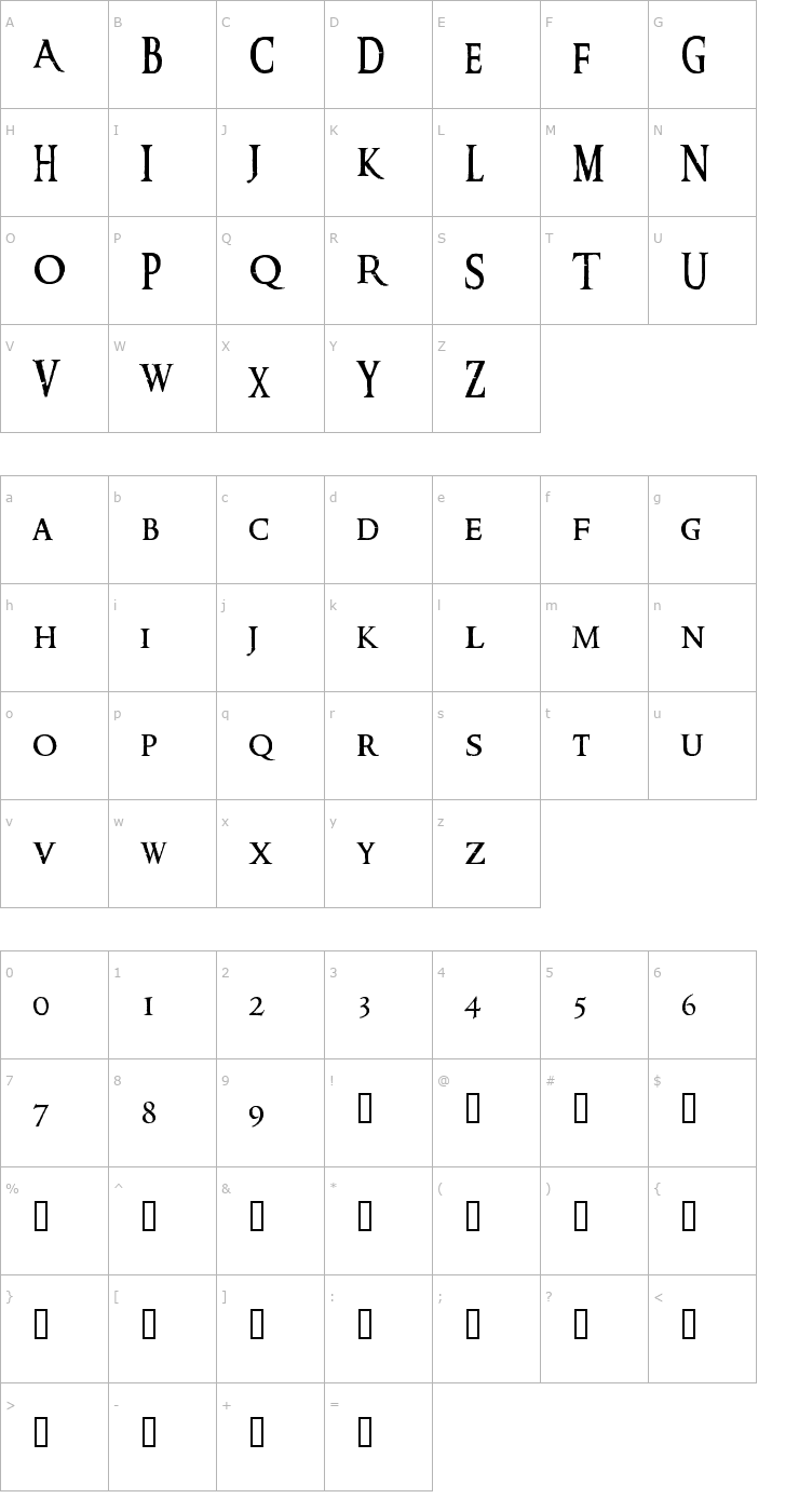 Character Map Ringbearer Font
