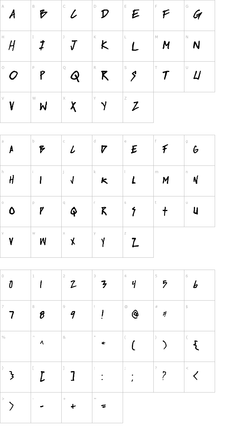 Character Map Rise Up Font