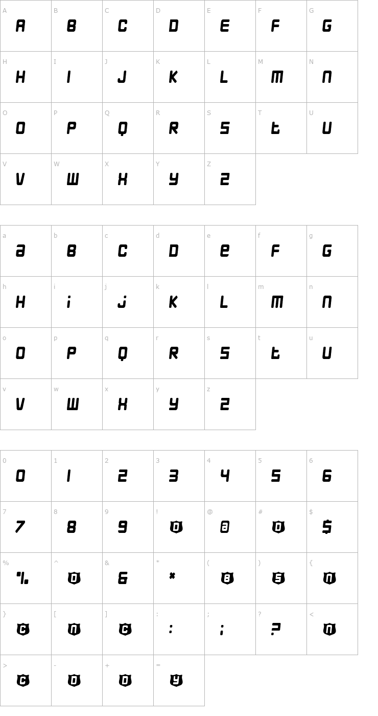Character Map Rising Font