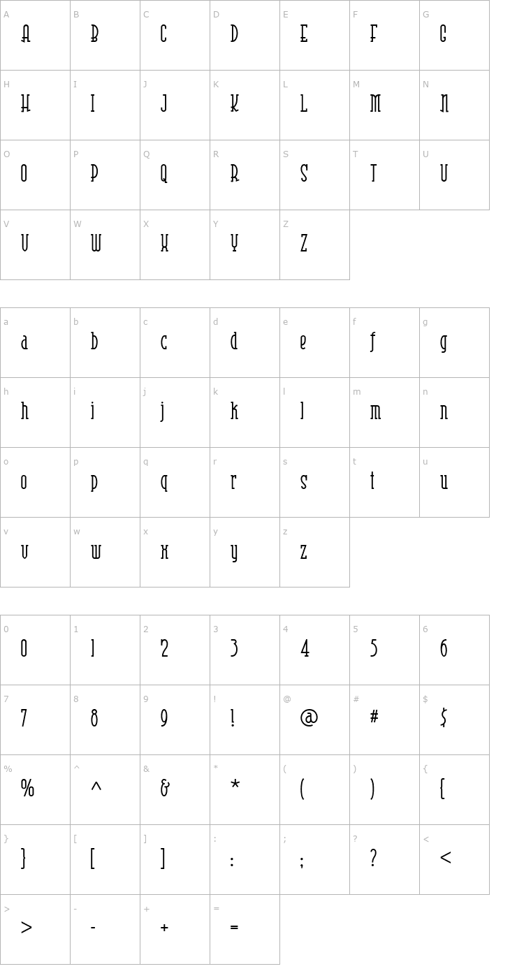 Character Map Risky Business Square NF Light Font