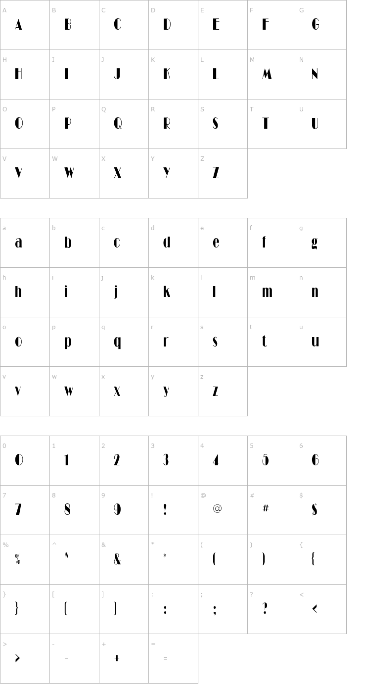 Character Map RitzFLFCond Font