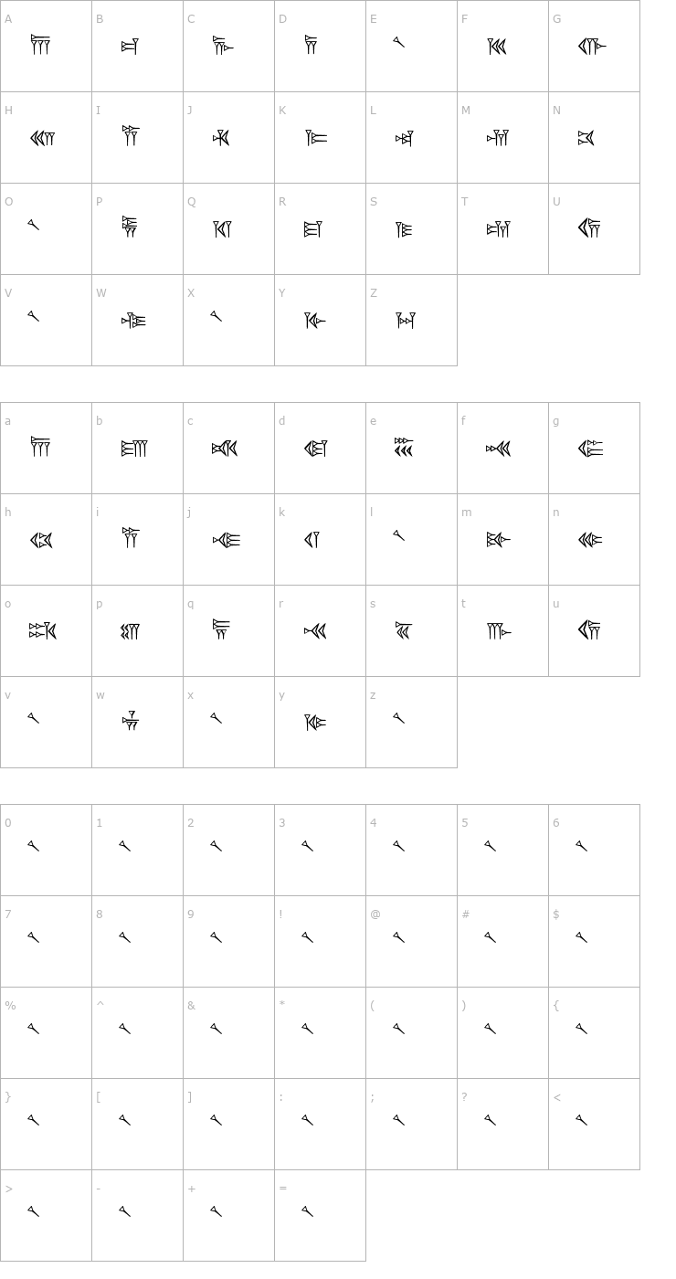 Character Map RK Persian Cuneiform Font
