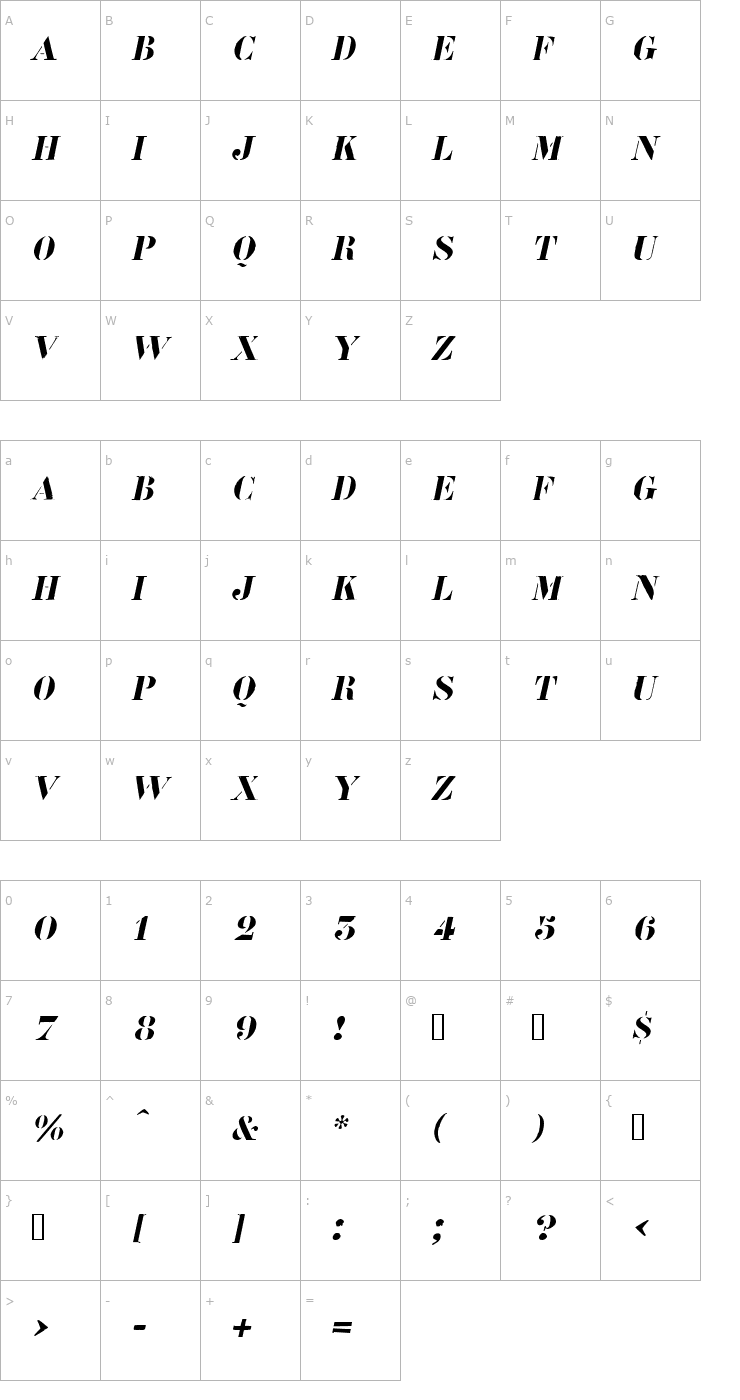 Character Map Roadcase Oblique Font