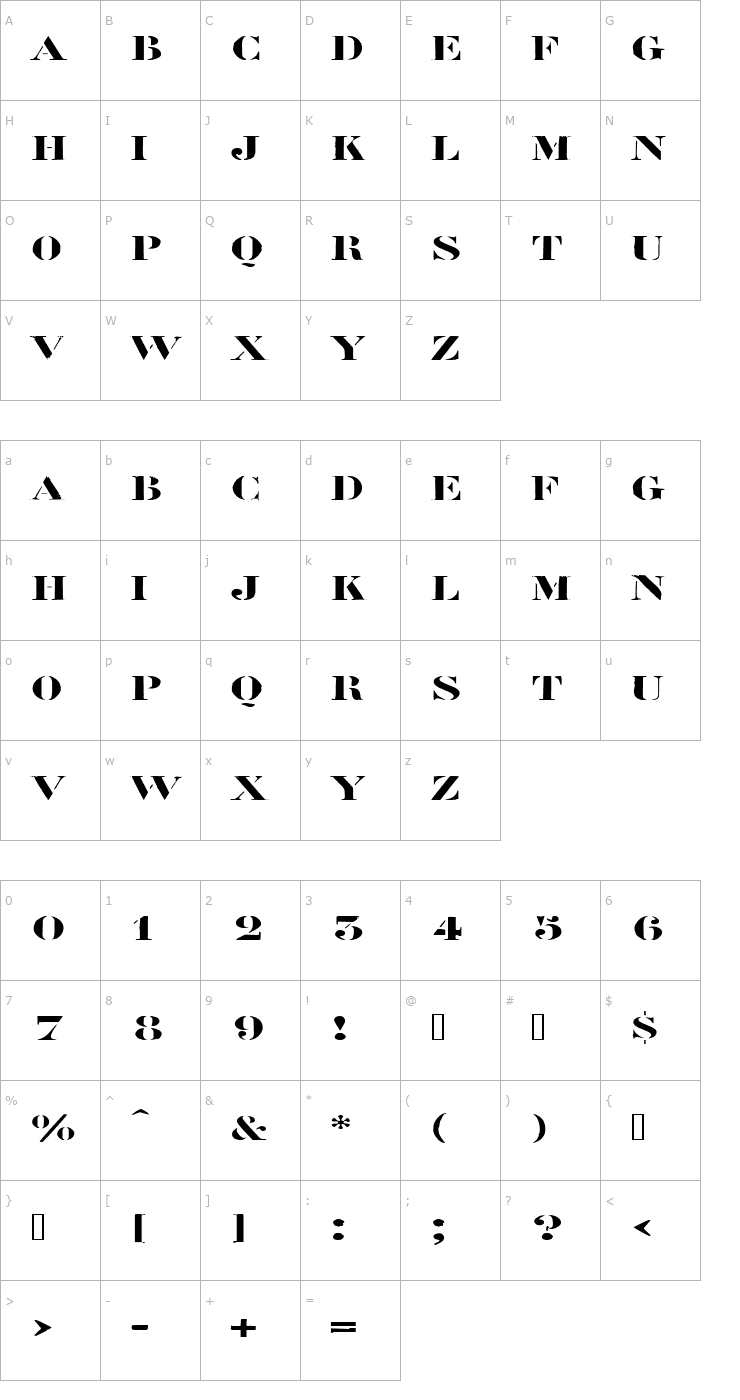 Character Map RoadcaseExtended Font