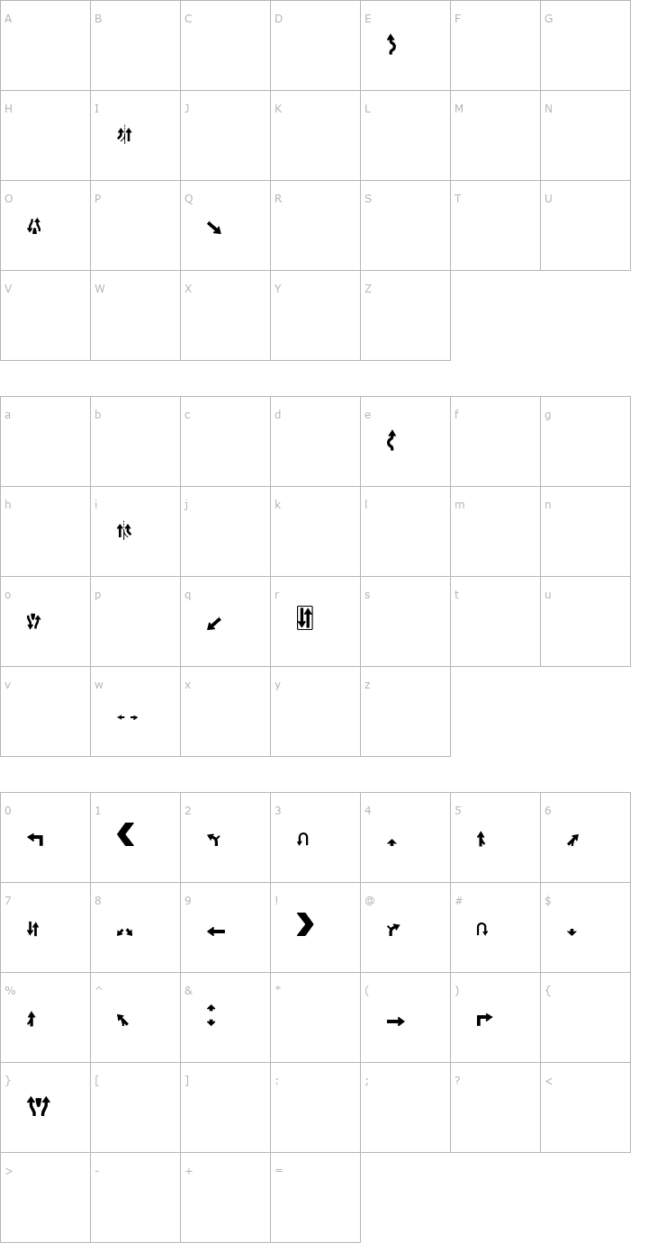 Character Map Roadgeek 2005 Arrows 2 Font