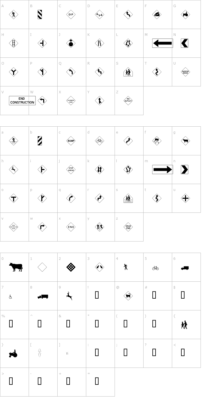 Character Map RoadWarningSign Font