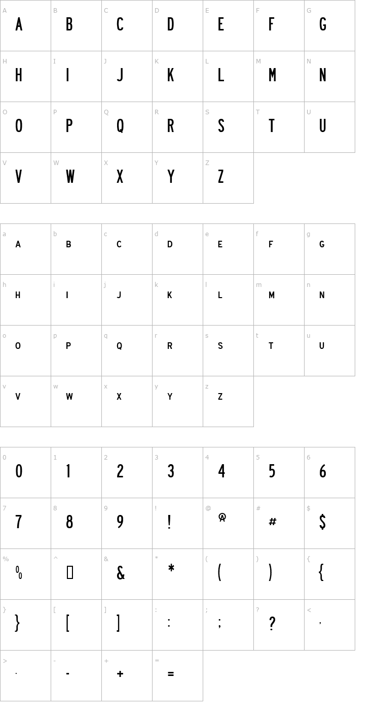 Character Map Roadway Font