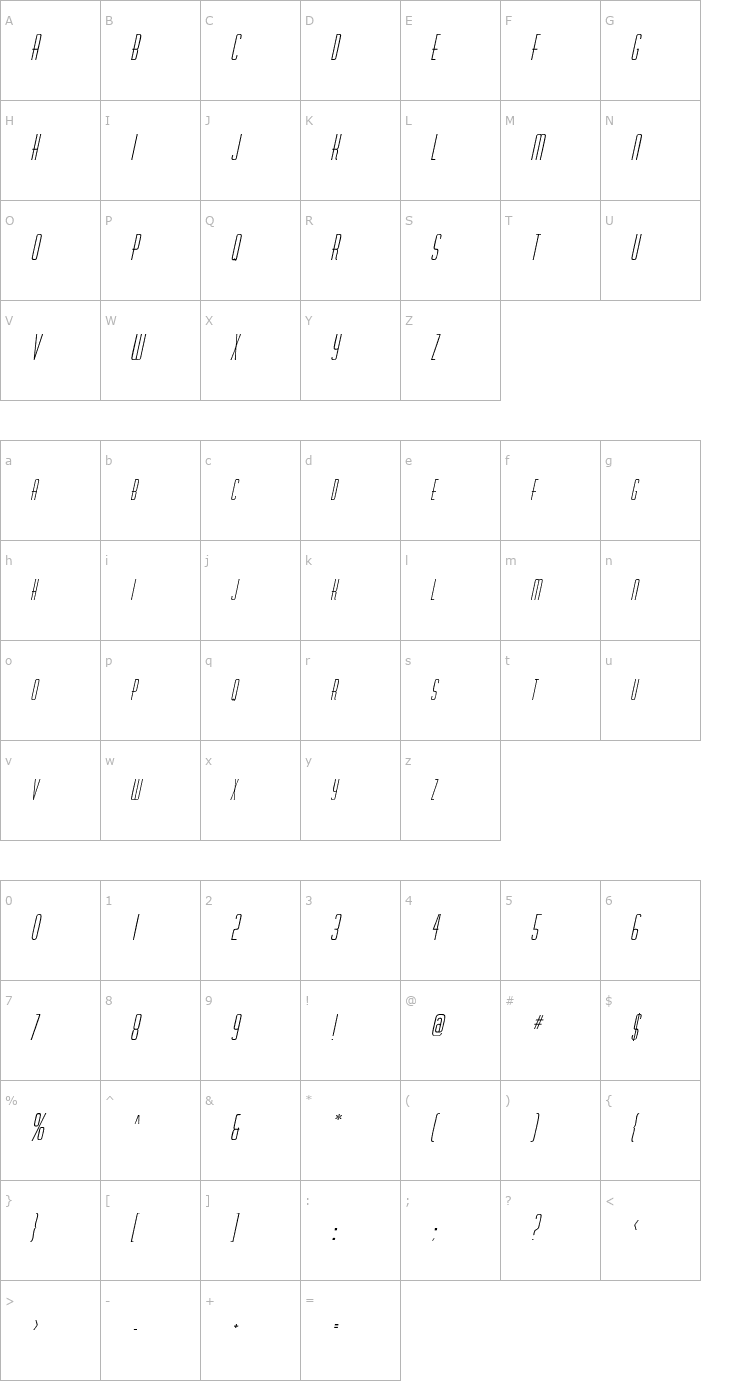 Character Map RobaloSCapsSSK Italic Font