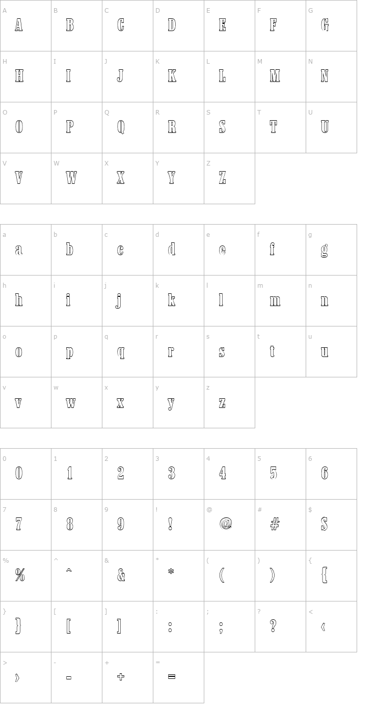 Character Map RobertBeckerOutline-Bold Font