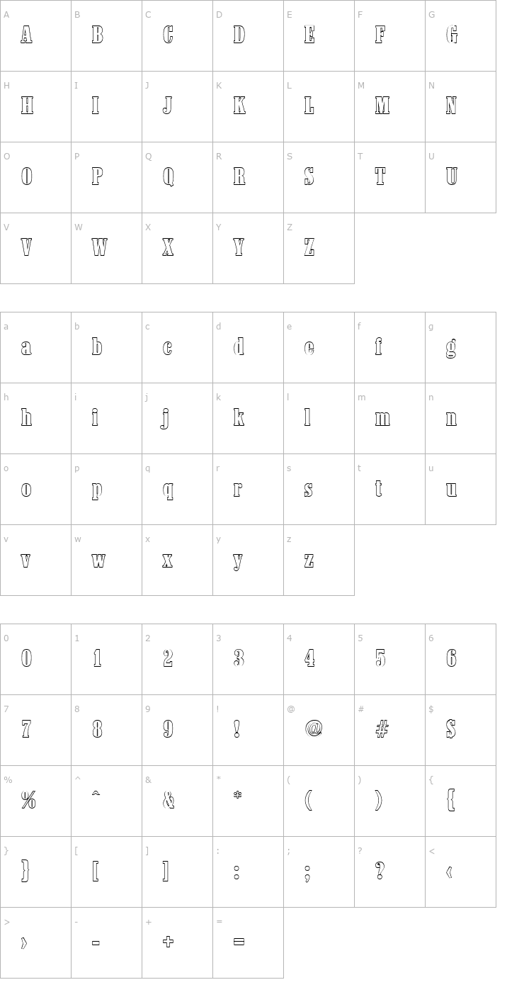 Character Map RobertBeckerOutline-Heavy-Regular Font