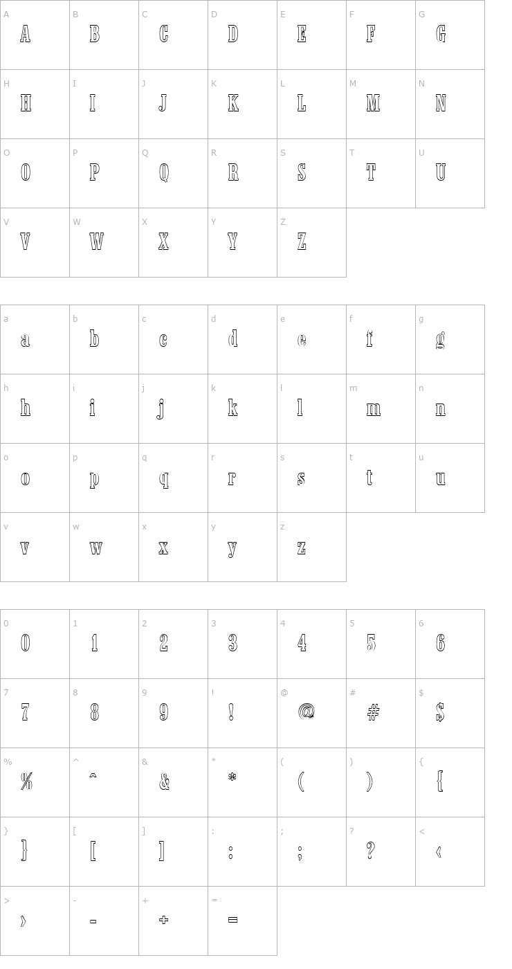 Character Map RobertBeckerOutline-Medium-Regular Font
