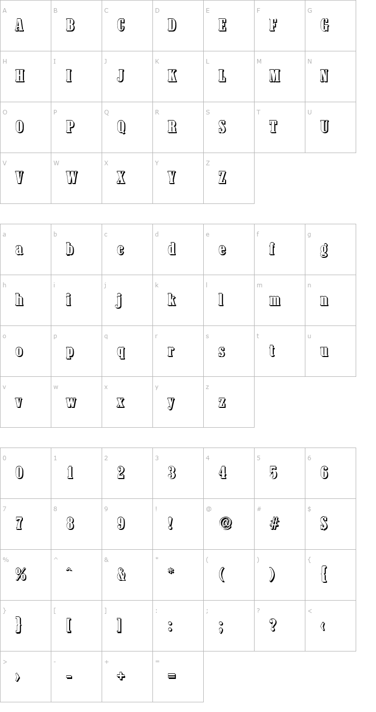 Character Map RobertBeckerShadow-Heavy-Regular Font