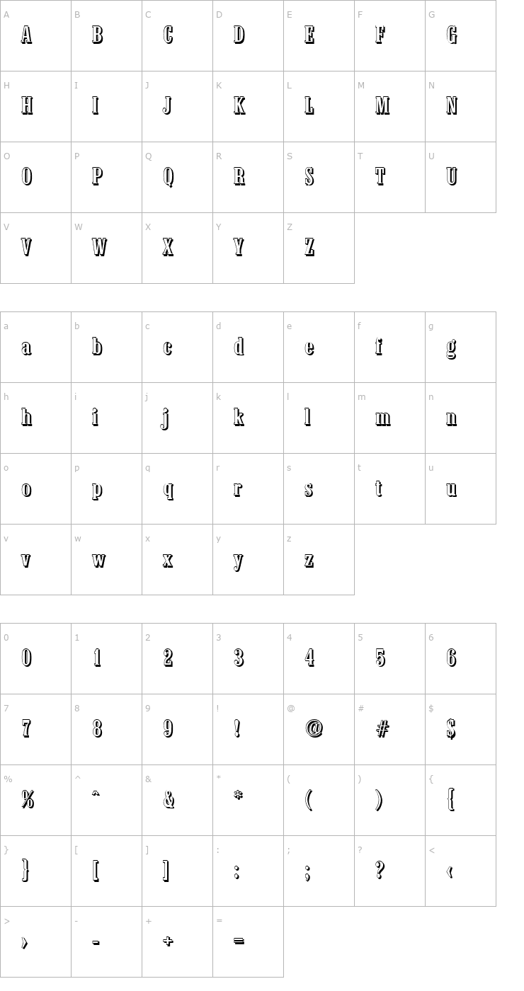 Character Map RobertBeckerShadow-Medium-Regular Font