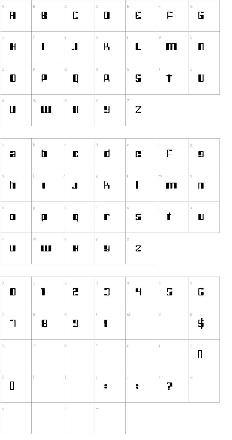 Character Map Robotic Monkey 1 Font