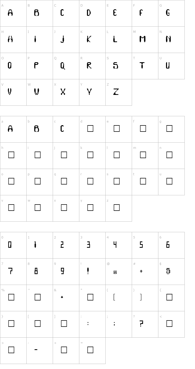 Character Map Robotic Regular Font