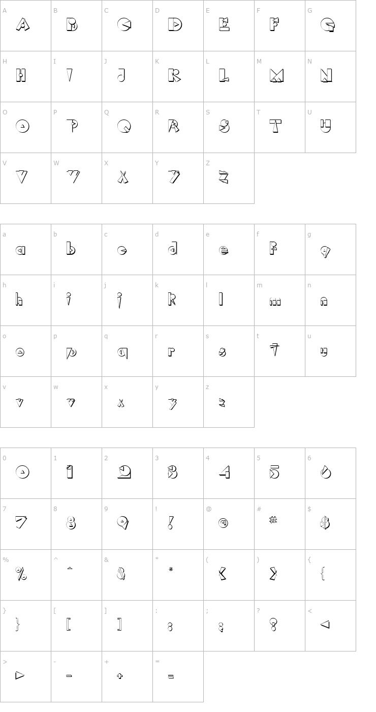 Character Map Rock A Billy Regular Font