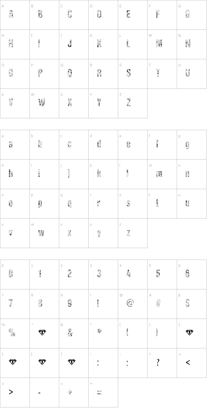 Character Map Rock Biter Font