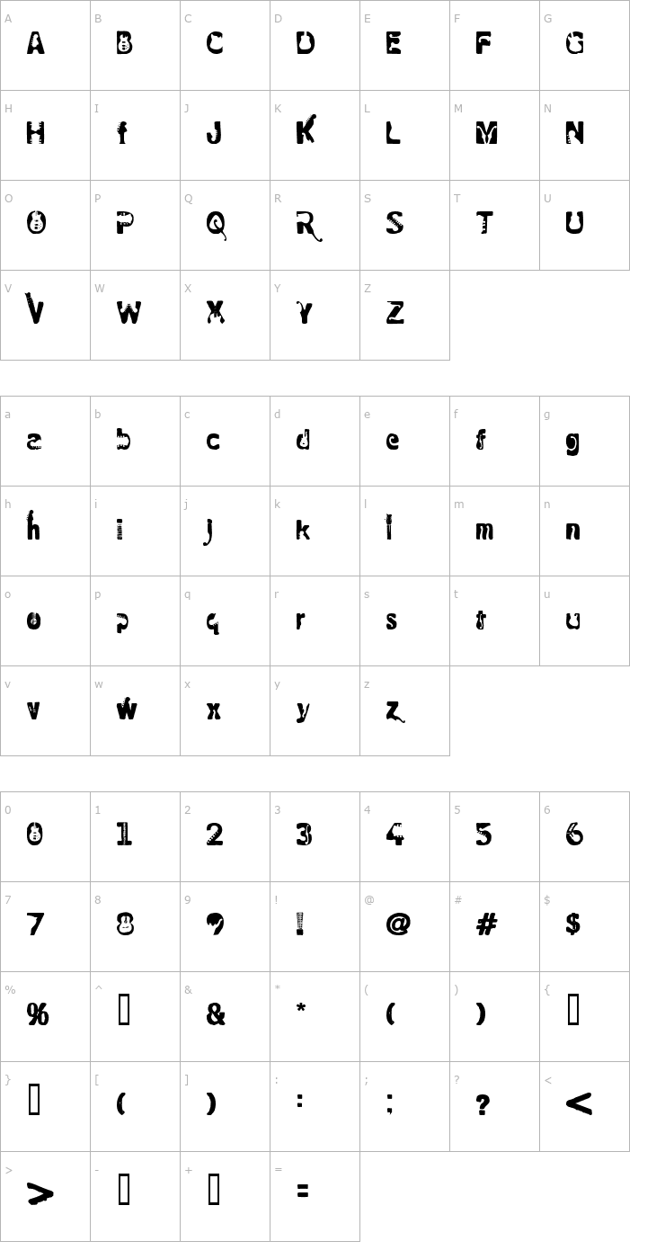 Character Map Rock electric Font