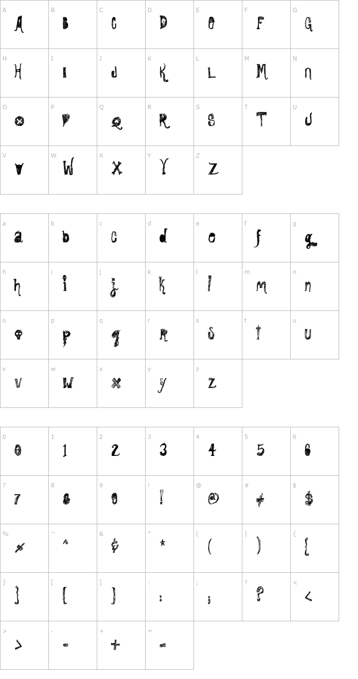 Character Map Rock Show Whiplash Font