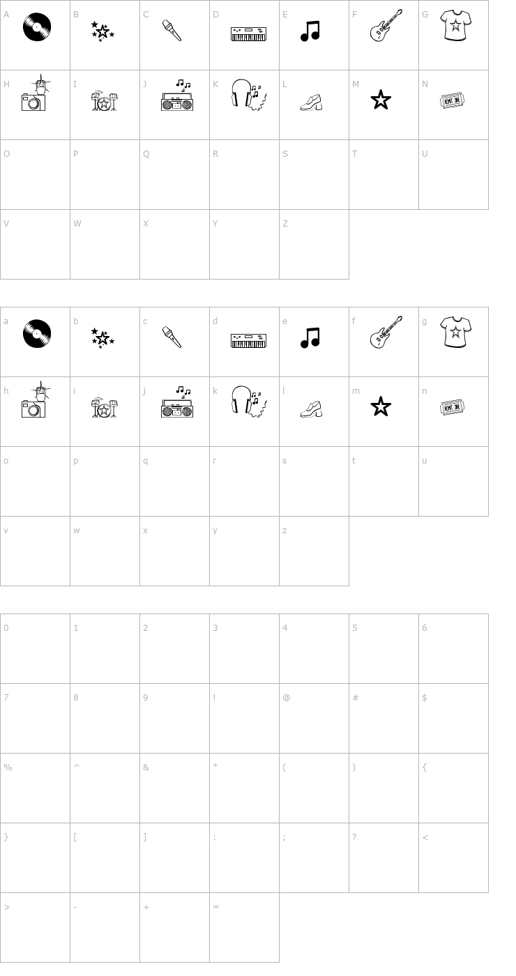 Character Map Rock Star Font