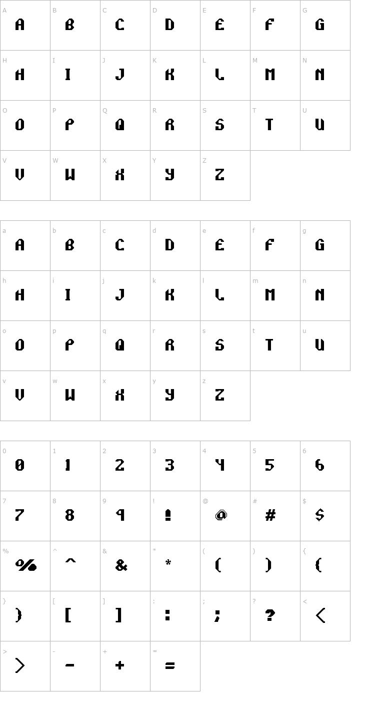 Character Map Rocket Propelled Font