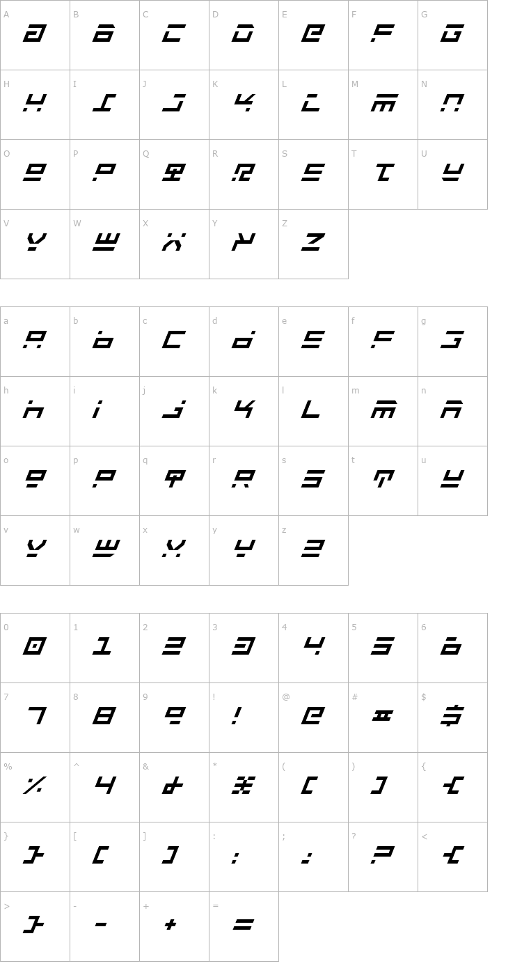 Character Map Rocket Type Italic Font