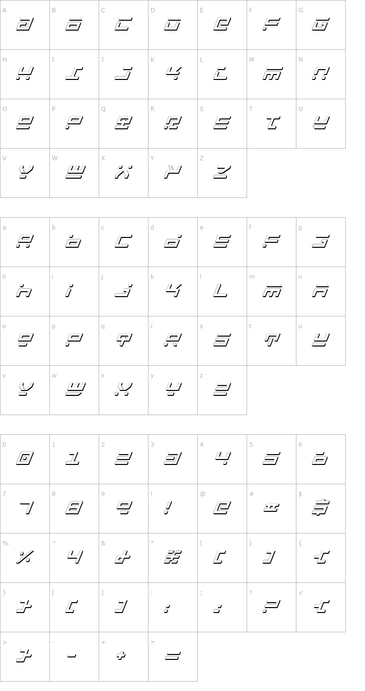 Character Map Rocket Type Shadow Italic Font