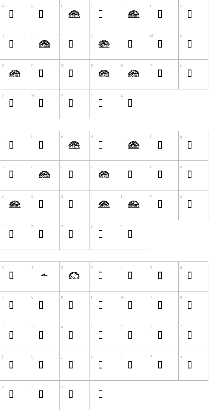 Character Map Rockies Font