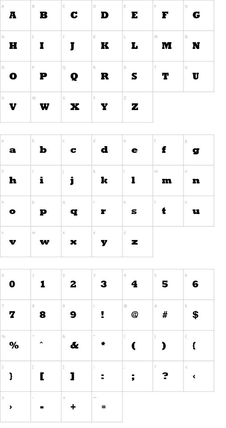 Character Map Rockney Extrabold Font