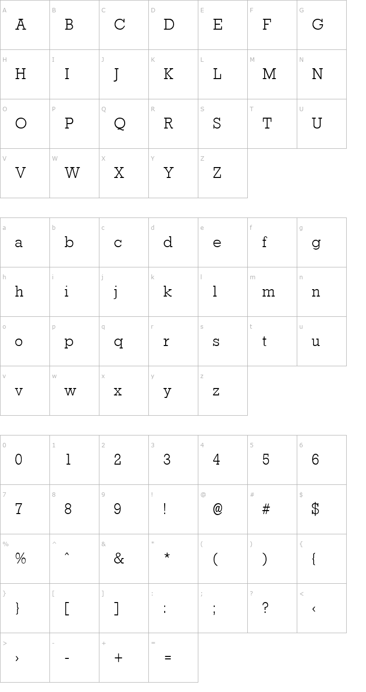 Character Map RockneyLight Font