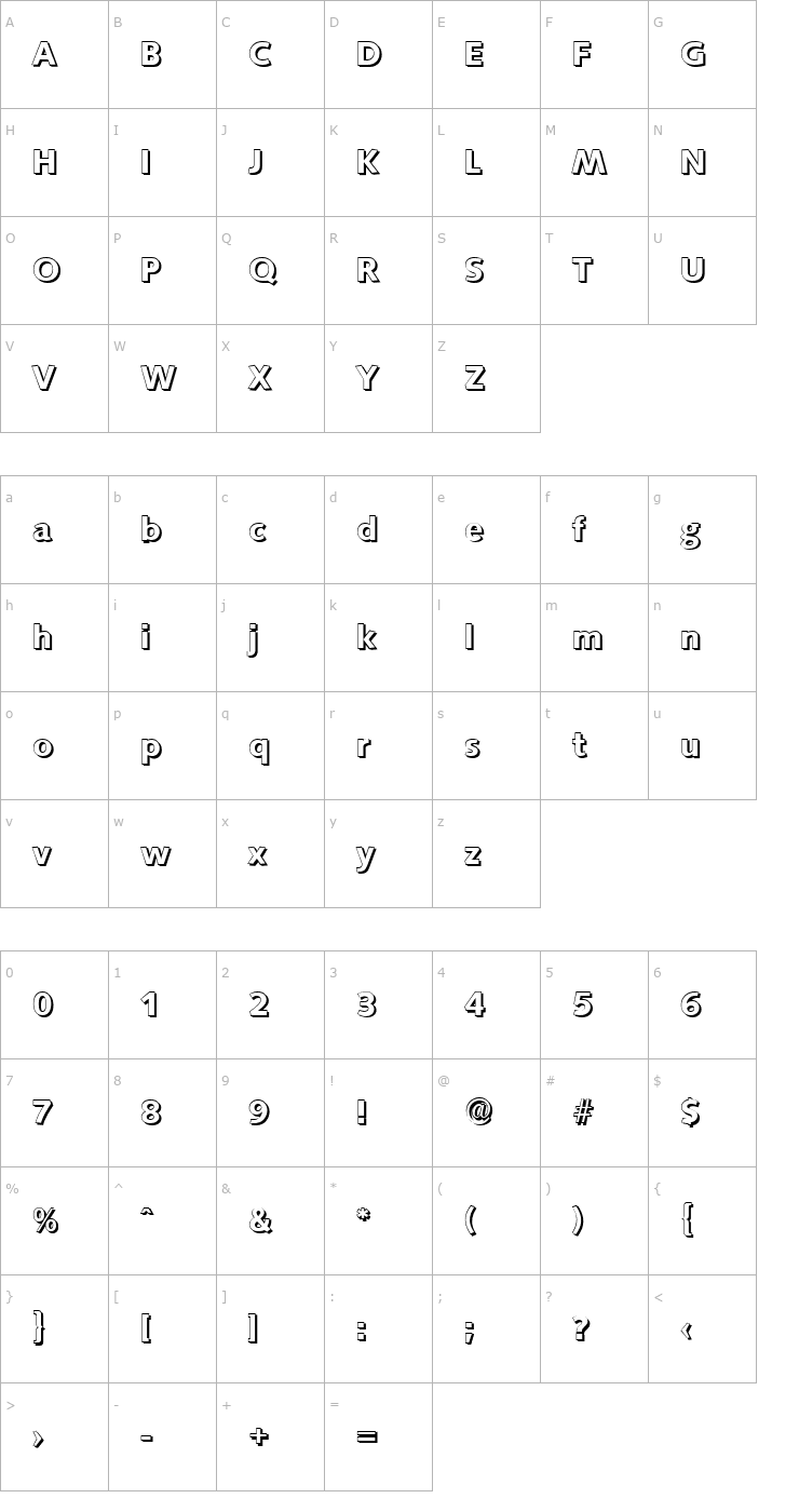 Character Map RogerBeckerShadow-Bold Font
