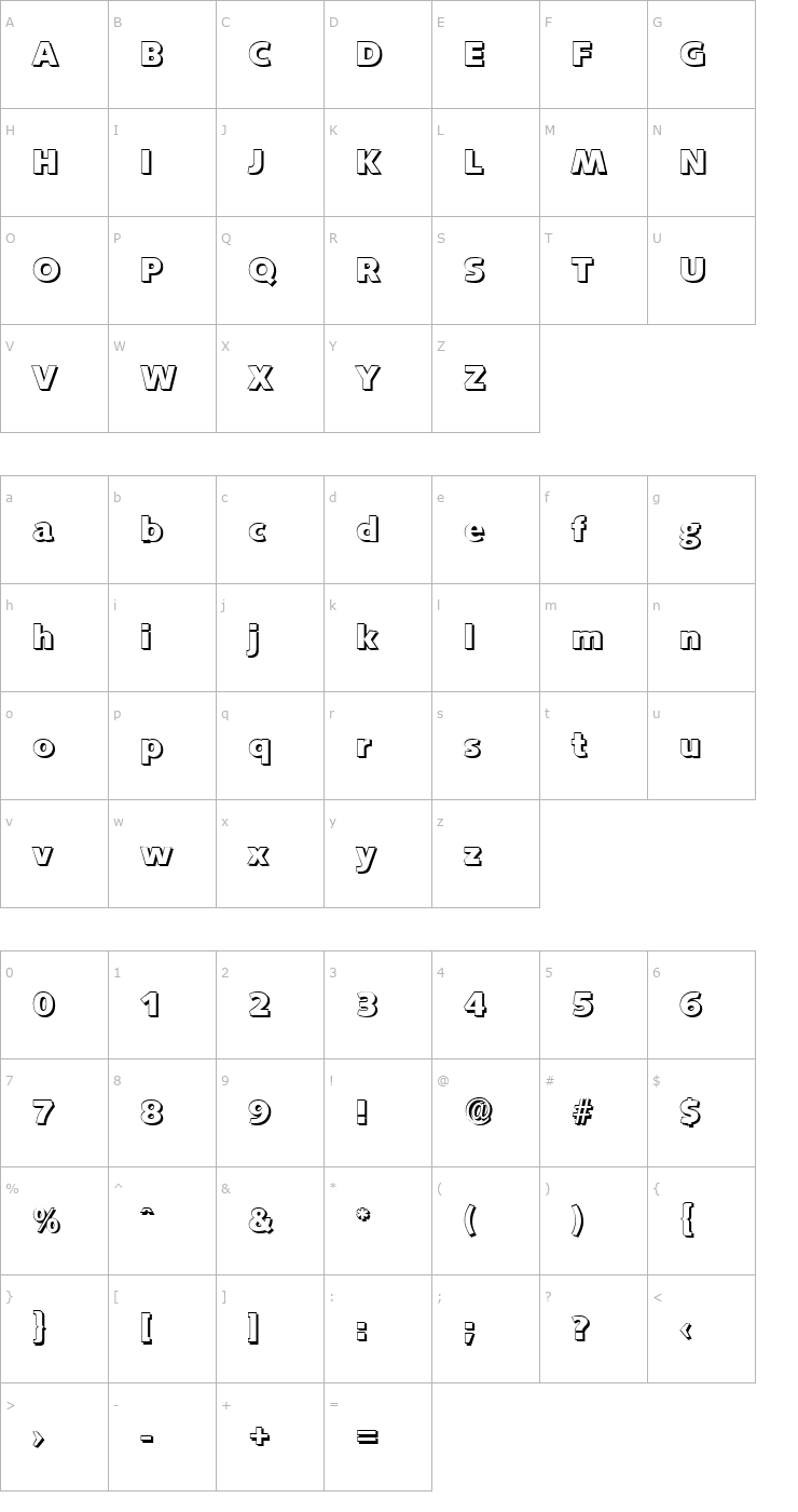 Character Map RogerBeckerShadow-ExtraBold-Regular Font