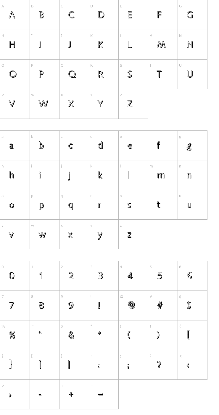Character Map RogerBeckerShadow-Light-Regular Font