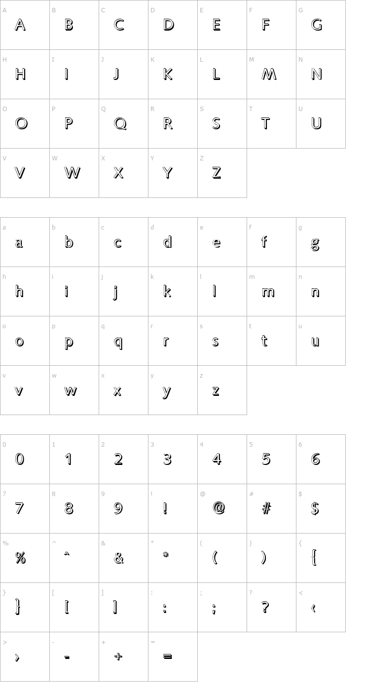 Character Map RogerBeckerShadow-Regular Font